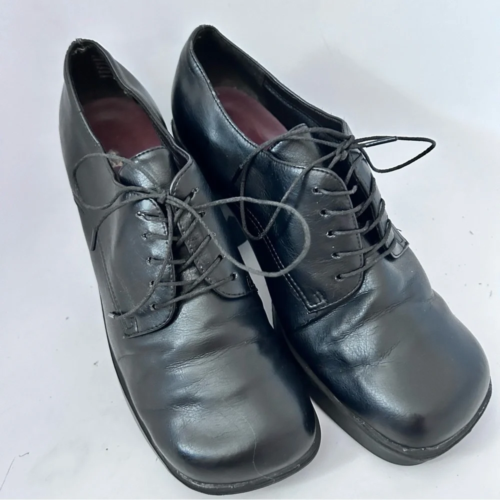 PREDICTIONS 90s Y2K Chunky Platform Heel Oxfords Size 8 Black Vegan Leather